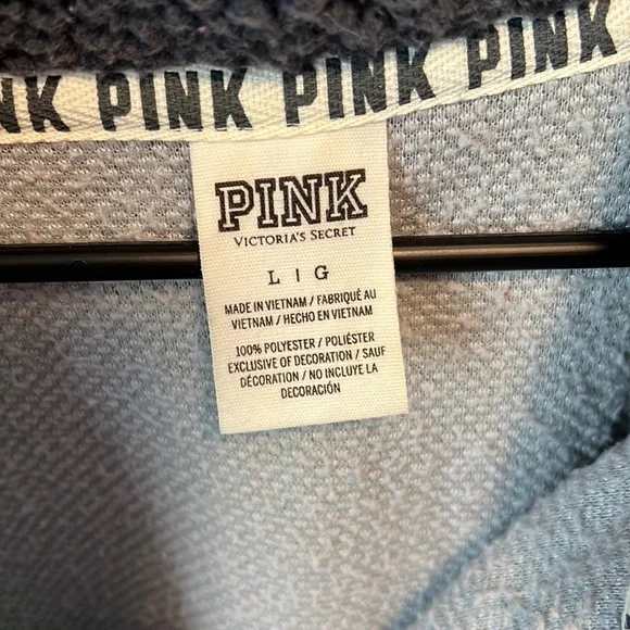 PINK Quarter Zip Sherpa Pullover Sweatshirt Light Gray - Picture 4 of 4